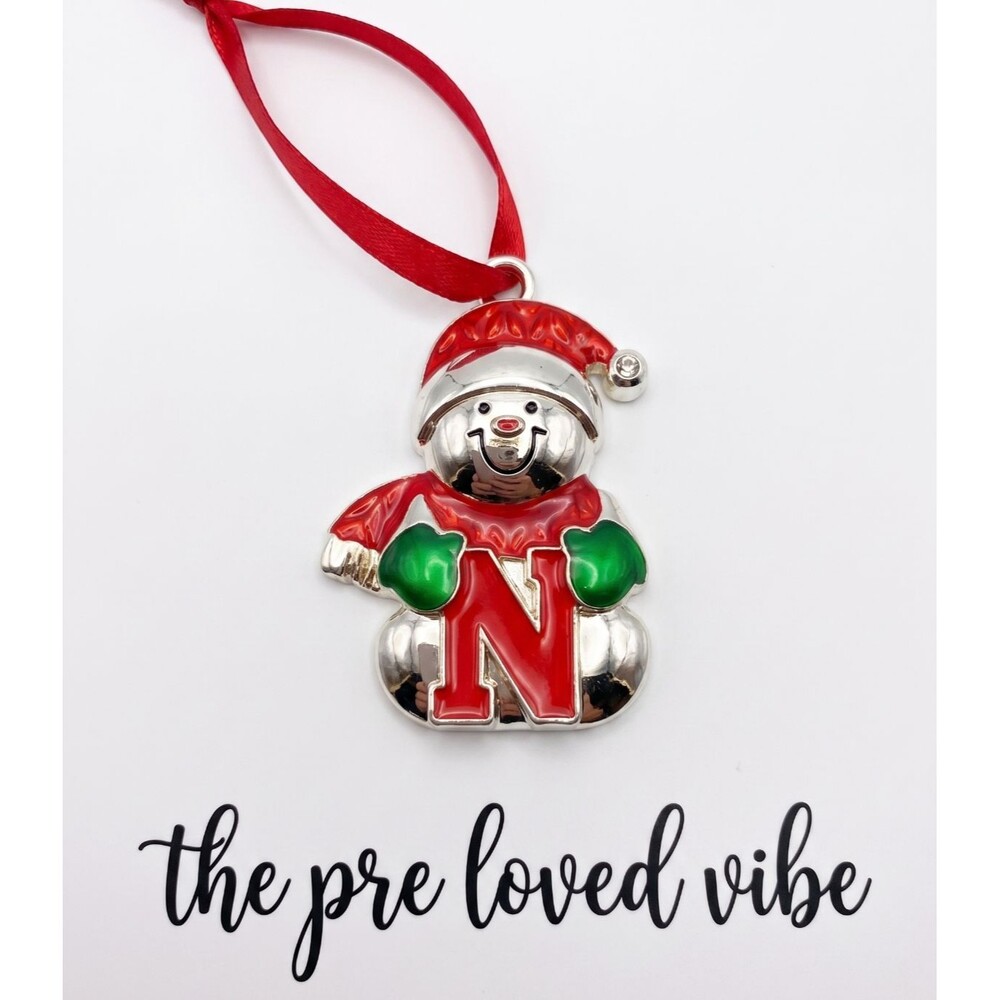 Vintage Silver  Tone Metal Snowman Monogram Initial "N" Harvey Lewis